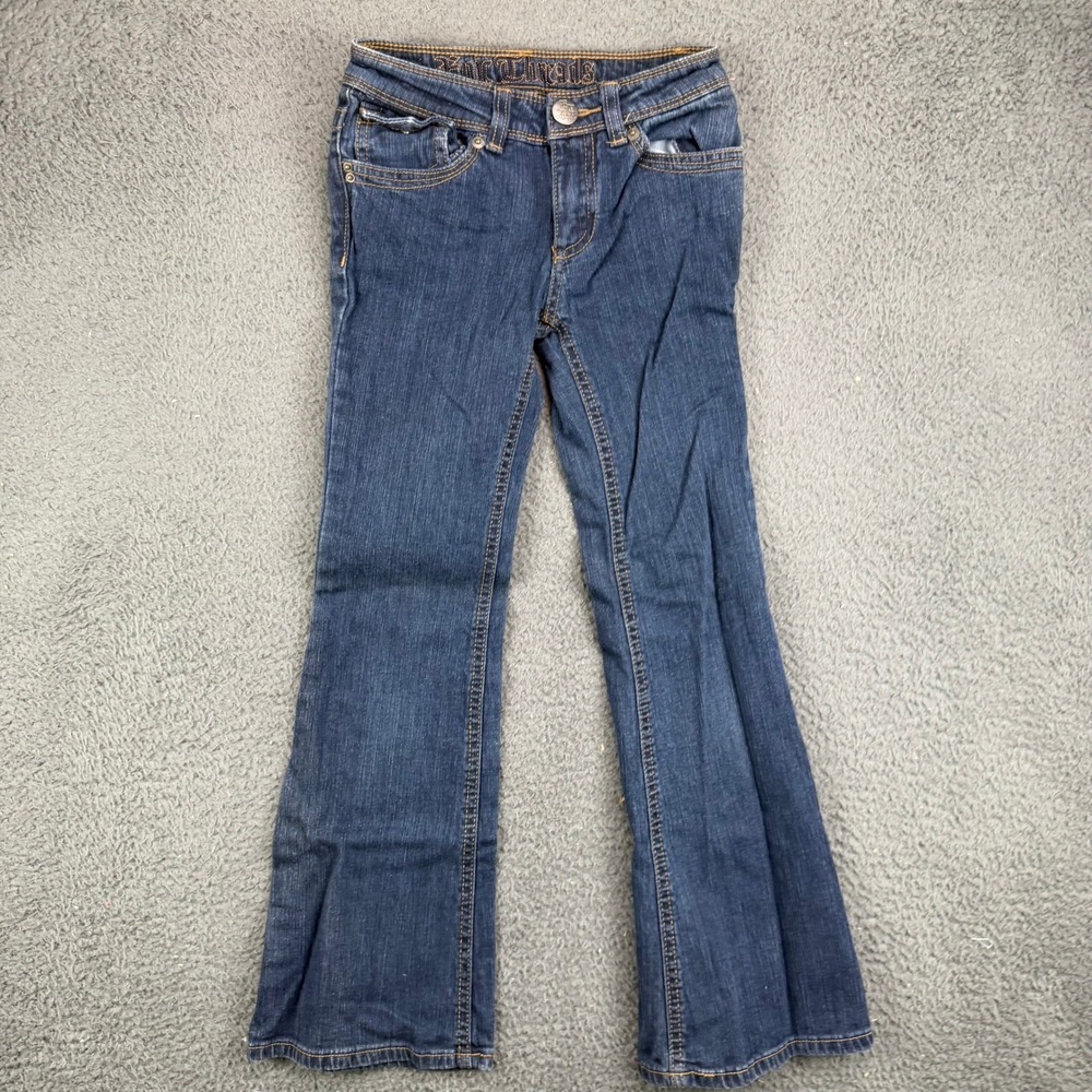 Epic Threads Girls Size 7 Dark Wash Flare Leg Jeans Embroidered Flap Pockets